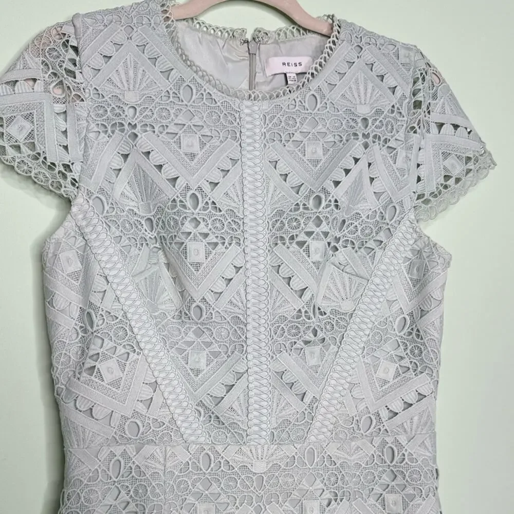 Reiss Liza Cap Sleeve Lace Dress in Sage Green Mint Green Dress Size 8